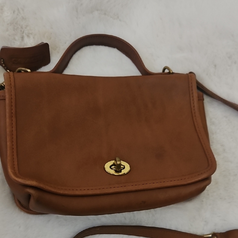 Coach Tan Leather Top-Handle Crossbody with Gold Hardware